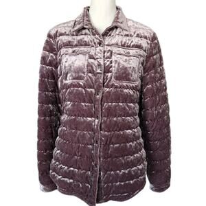 Cotes of London The Harrow Velour Down Puffer Shirt Jacket Stormy Pink Sz L